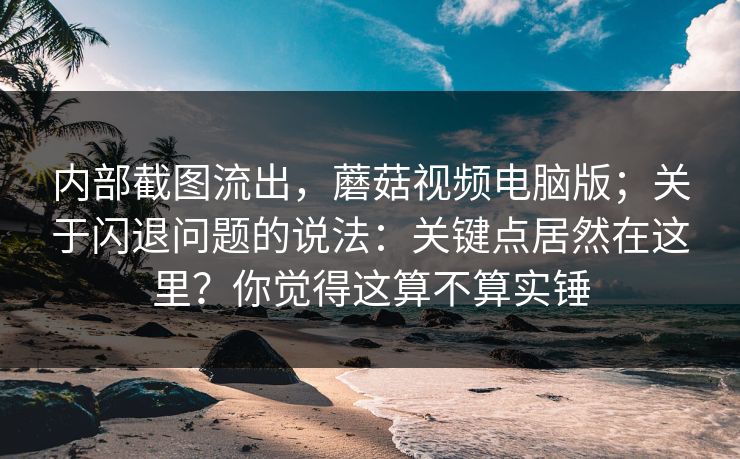 内部截图流出，蘑菇视频电脑版；关于闪退问题的说法：关键点居然在这里？你觉得这算不算实锤