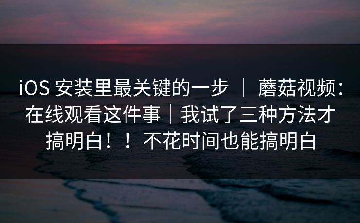 iOS 安装里最关键的一步 | 蘑菇视频:在线观看这件事|我试了三种方法才搞明白!!不花时间也能搞明白 iOS 安装里最关键的一步 | 蘑菇视频:在线观看这件事|我试了三种方法才搞明白!!不花时间也能搞明白
